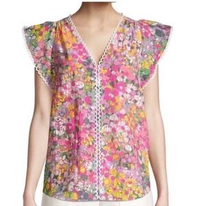 Kate Spade Women's Floral Dots Burnout Vicose Blend Lightweight Blouse - Size XS